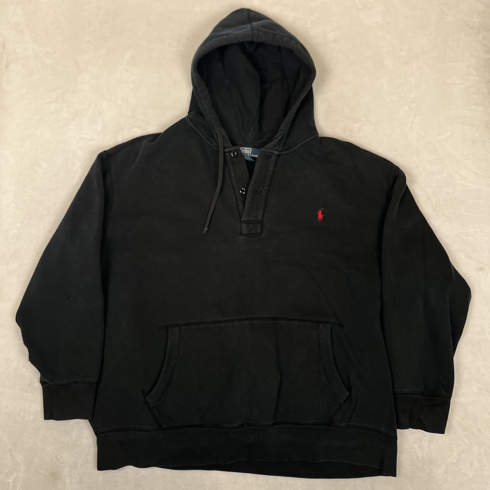 Polo Ralph Lauren Hoodie Mens Big 4X Black Fleece Henley Pullover Sweatshirt